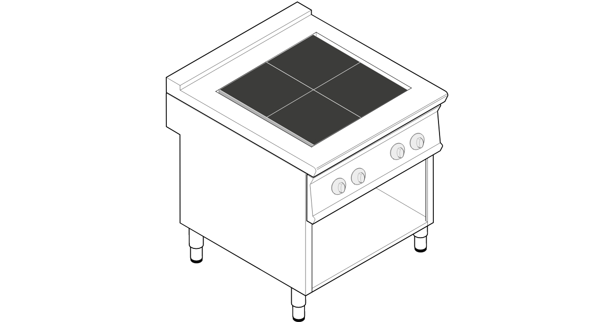 ELEKTROHERD 4 QUADRATISCH KIPPBARE FREISTEHENDE PLATTEN AUF OFFENEM