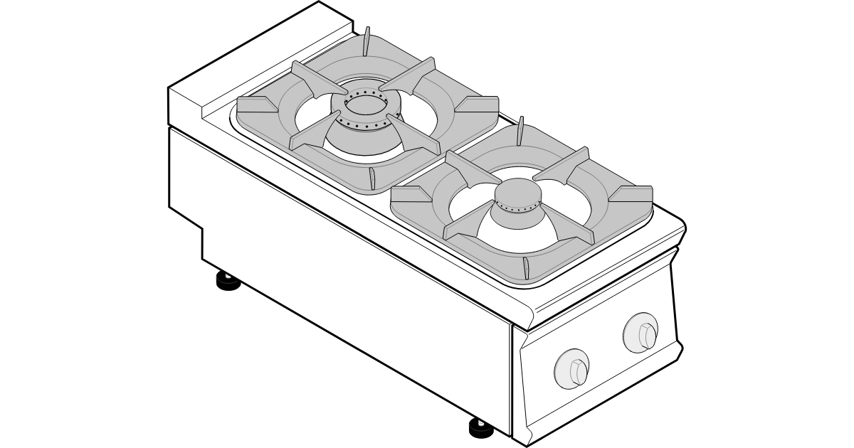 PIANO COTTURA GAS 2 FUOCHI CON GRIGLIE IN GHISA TOP - Tecno70