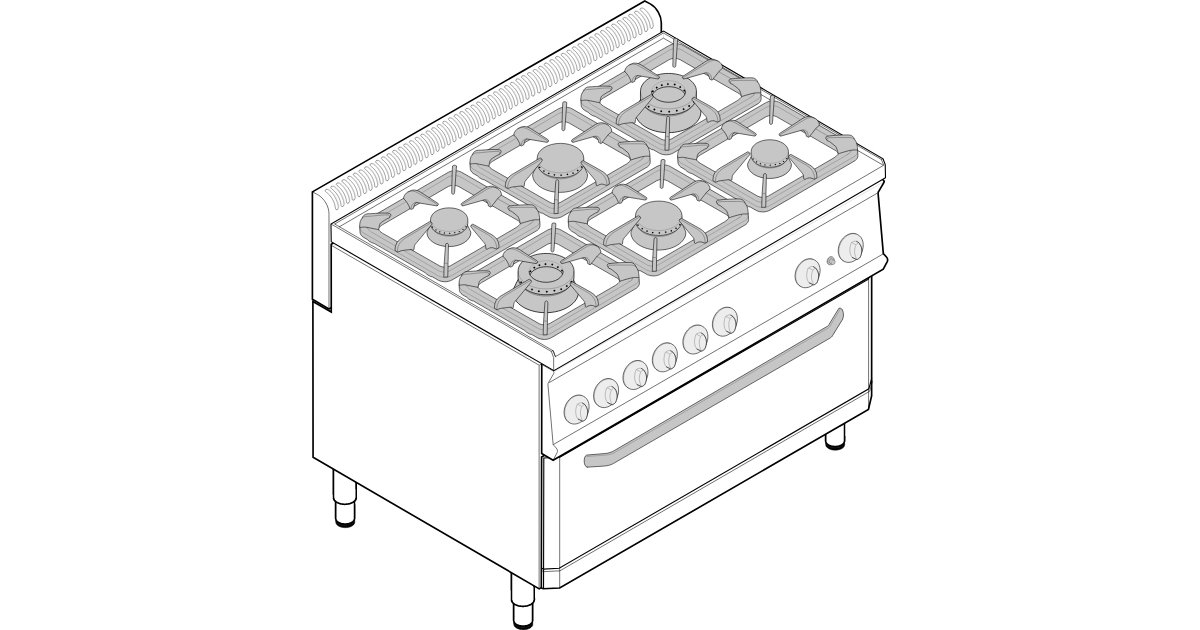 CUCINA GAS 6 FUOCHI CON FORNO GAS STATICO FULL-SIZE (92,5X63X30 CM) CON 1  GRIGLIA - Tecno90