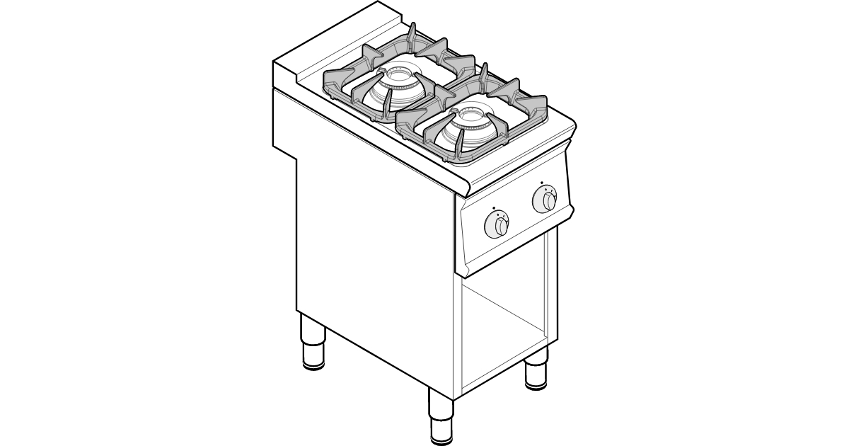 2 Burners Gas Boiling Top Super With Cast Iron Grids Freestanding On Open Cabinet Tecno74 Tecnoinox