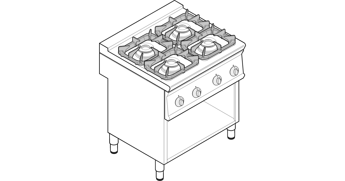 PIANO COTTURA GAS 3 FUOCHI CON GRIGLIE IN GHISA FREESTANDING SU VANO APERTO  - Mosaico 90