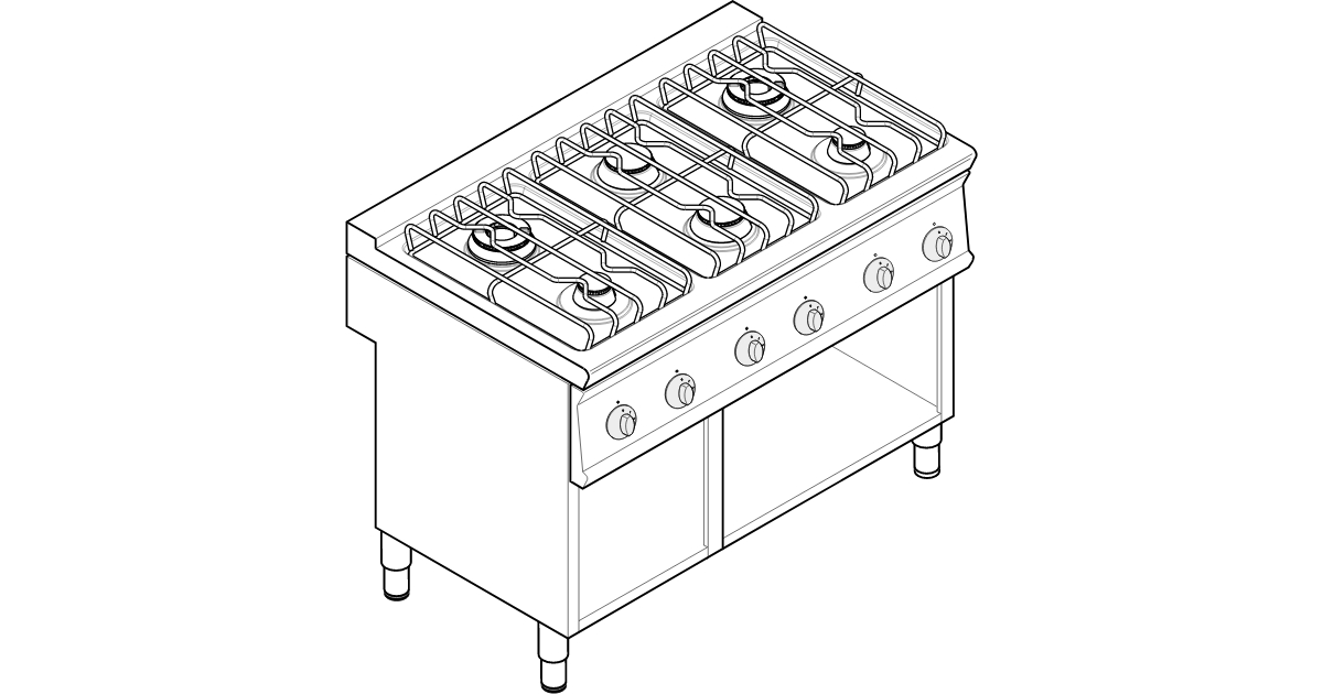 PIANO COTTURA GAS 4 FUOCHI FREESTANDING SU VANO APERTO - Tecno74