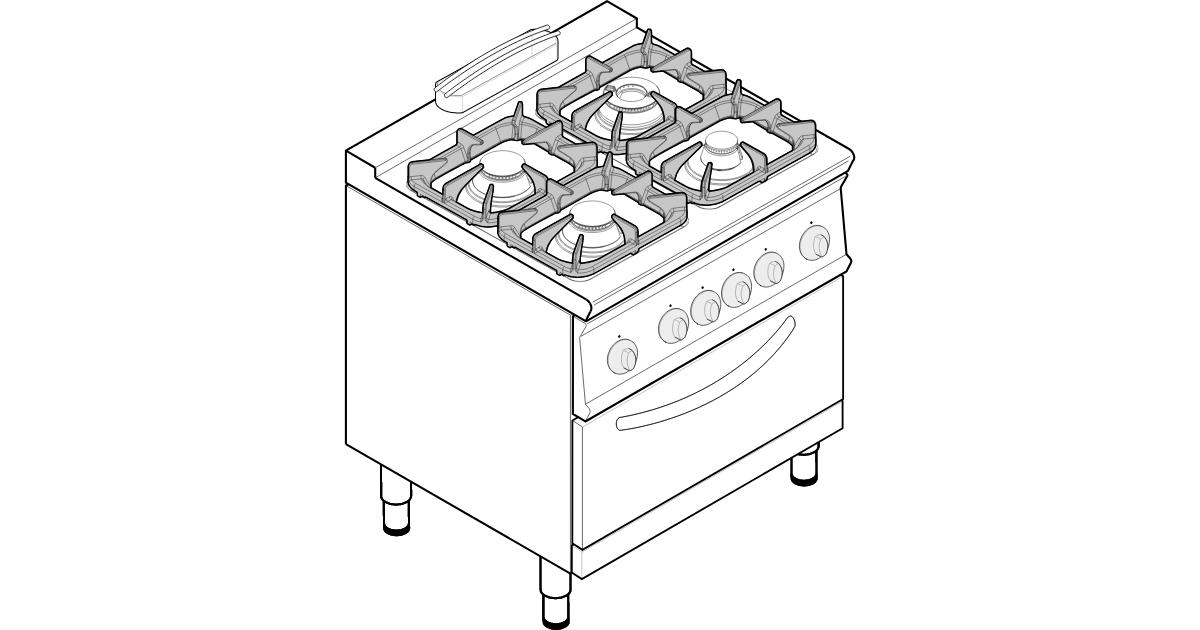 Cocina de GAS de 4 fuegos con horno eléctrico estático