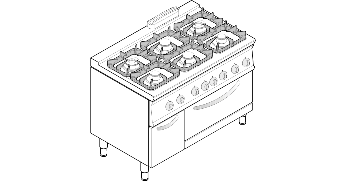 6 BURNERS GAS BOILING TOP WITH CAST IRON GRIDS ON GN2/1 ELECTRIC 