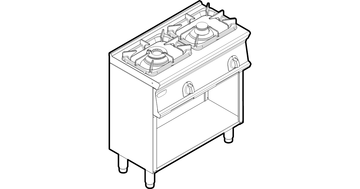 PIANO COTTURA GAS 4 FUOCHI CON GRIGLIE IN GHISA FREESTANDING SU