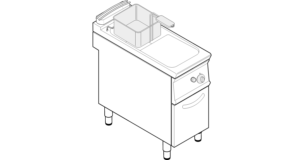 FREESTANDING 13LT GAS FRYER WITH CLEAN V SHAPED TANK ON CLOSED 