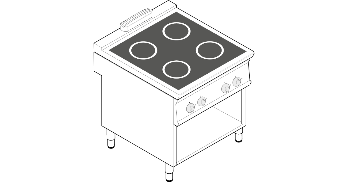 4 ZONES INDUCTION BOILING TOP FREESTANDING ON OPEN CABINET 