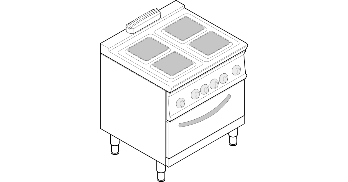 CUCINA ELETTRICA 6 PIASTRE QUADRE ERMETICHE SU FORNO ELETTRICO STATICO  GN2/1 CON 1 GRIGLIA (PIASTRA 22X22CM - 8.7X8.7IN) - Tecno74