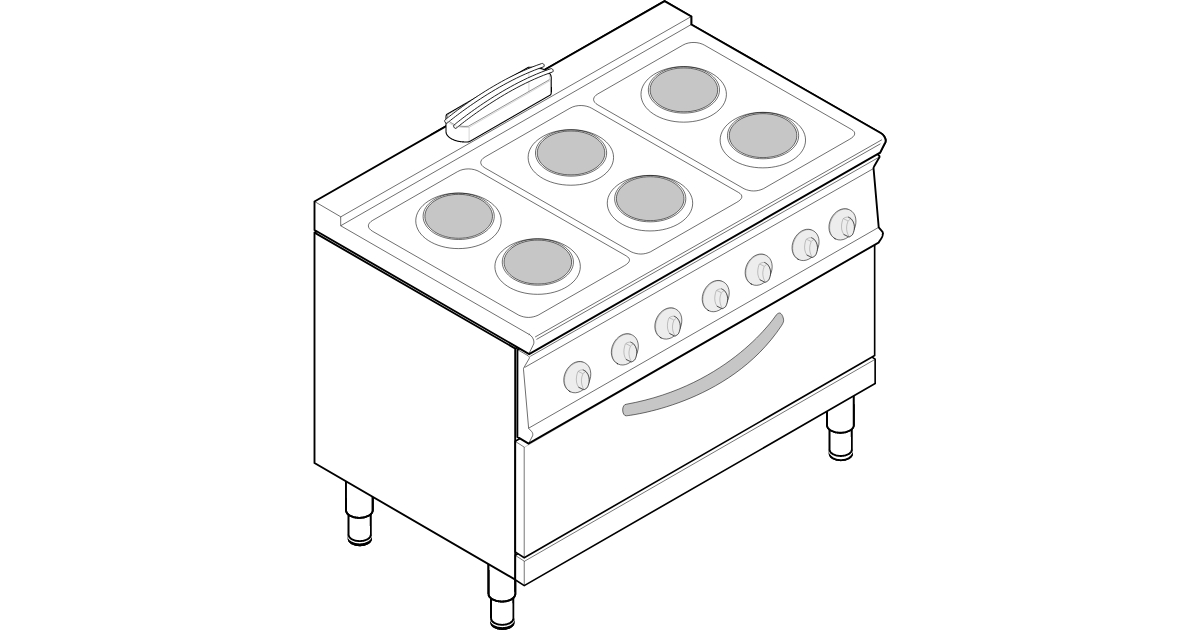 Cucina Elettrica 6 Fornelli Tondi con Diametro 220 mm. ,Con Sportello e  Vano a Giorno, Con Forno Elettrico 400V3N~50/60Hz Con Potenza Da 5,48 kW e